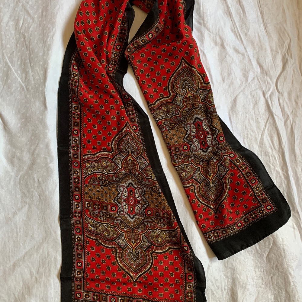 Red and black patterned scarf